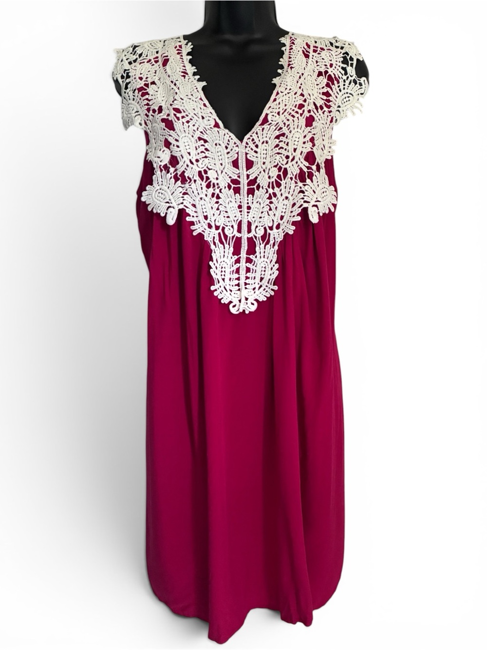 Wrangler Western Rodeo Summer Crochet Lace Yoke Magenta Sleeveless Tunic Sz L